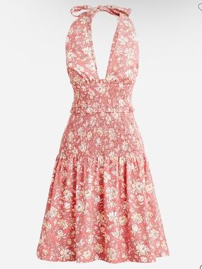 New J. Crew Smocked Halter Dress Coral Pink Tossed Floral Size Small